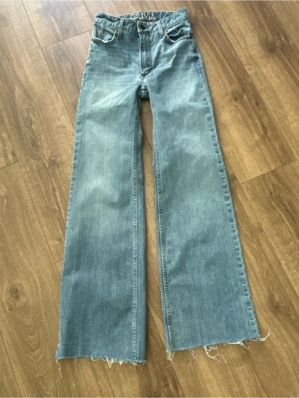 Kimes Ranch Olivia Distressed Blue Denim Jeans with Contrast Stitching